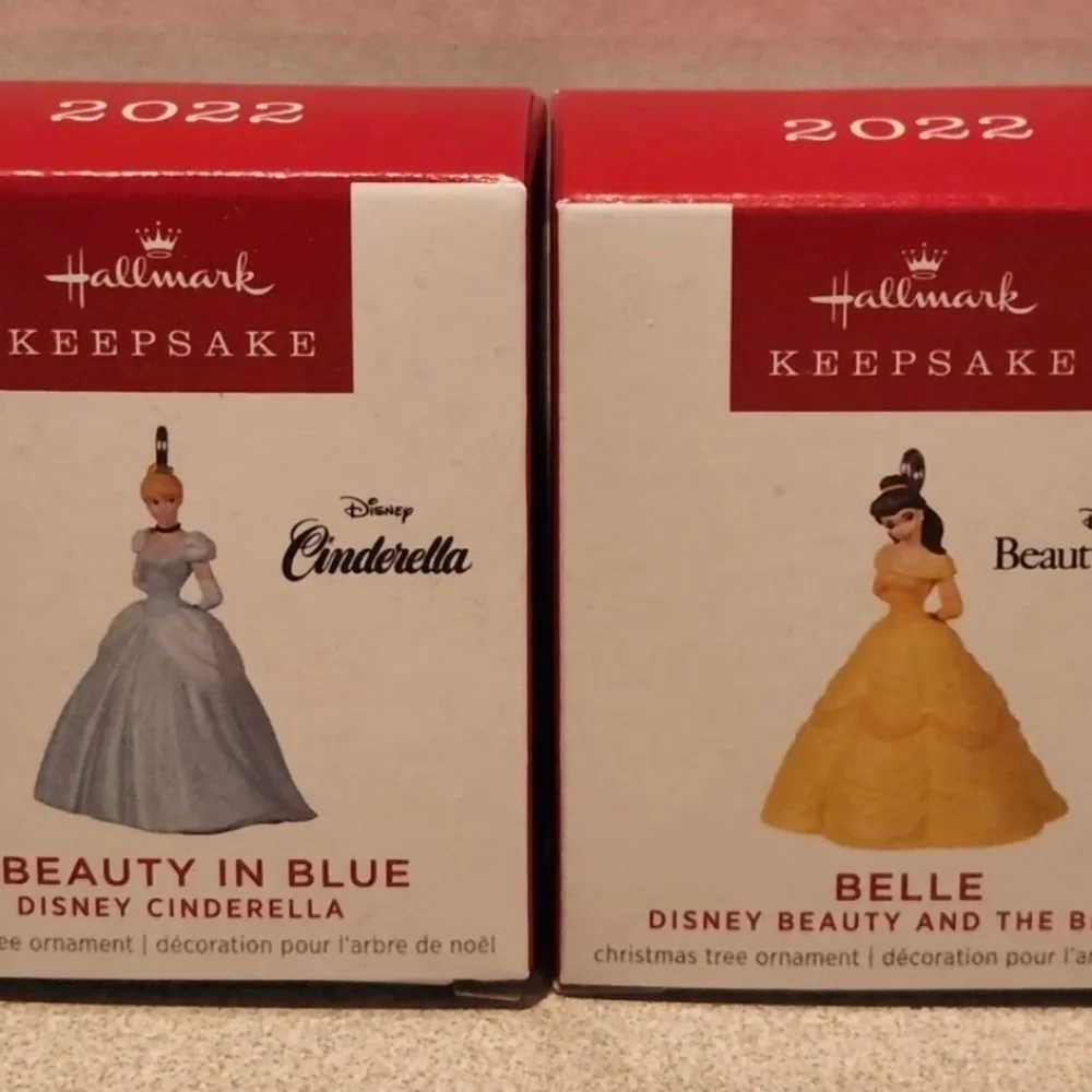 2022 Hallmark Mini Disney Princess Ornaments Cinderella and Belle Set of 2 NEW